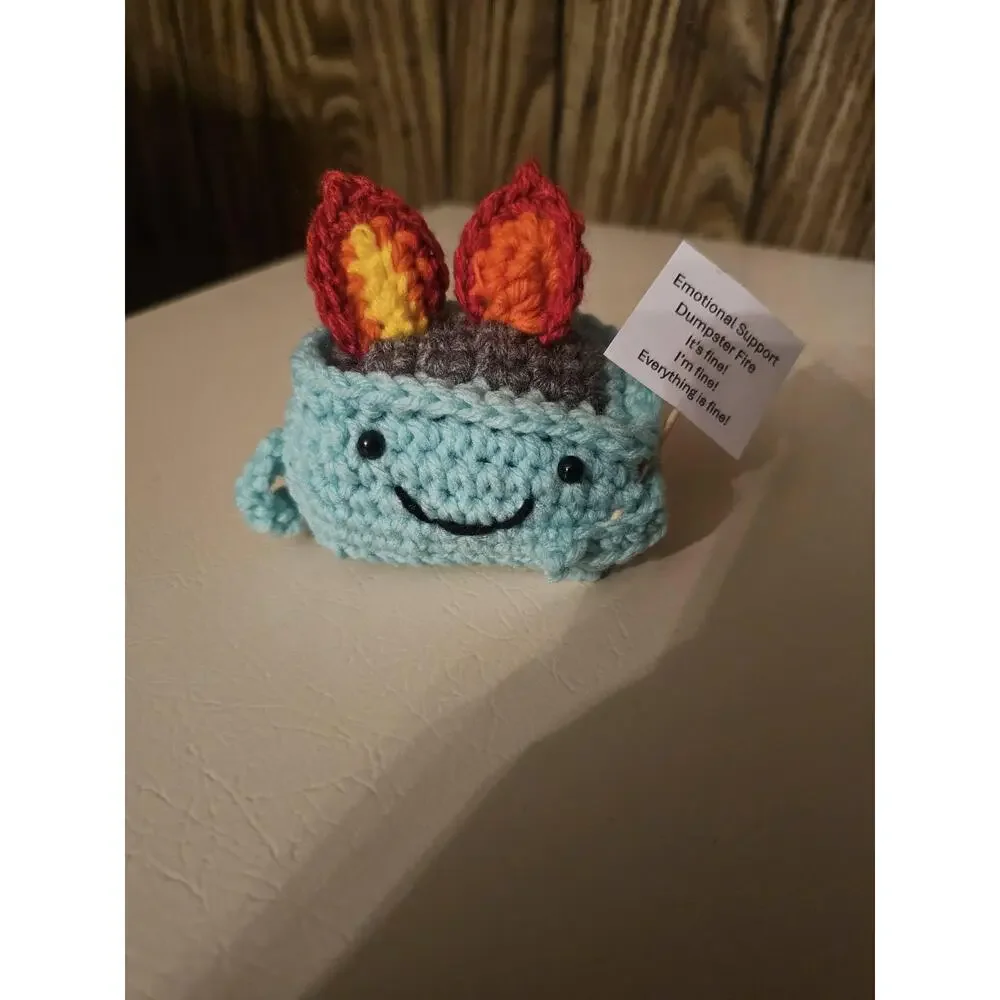 Crocheted Dumpster Fire with Saying